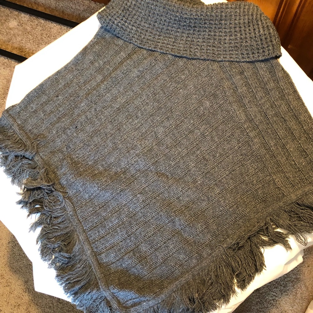 Gray cowl neck sweater poncho